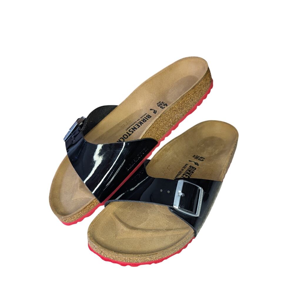 NIB Birkenstock Madrid Black Patent, Red Sole M10, W12 EU 43